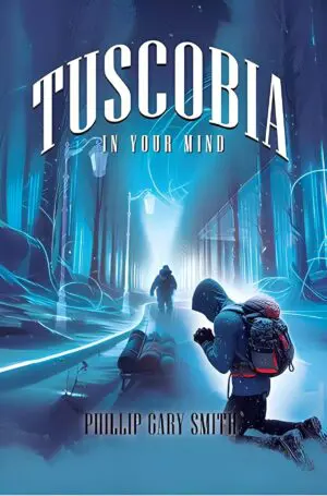 Book cover: snowy forest with two figures.