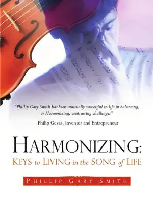 Book cover with violin and musical notes.