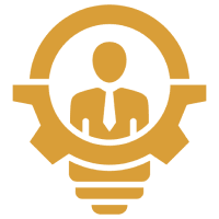 Person inside gear and lightbulb icon.
