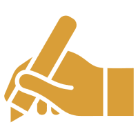 Hand holding pencil icon on black background.